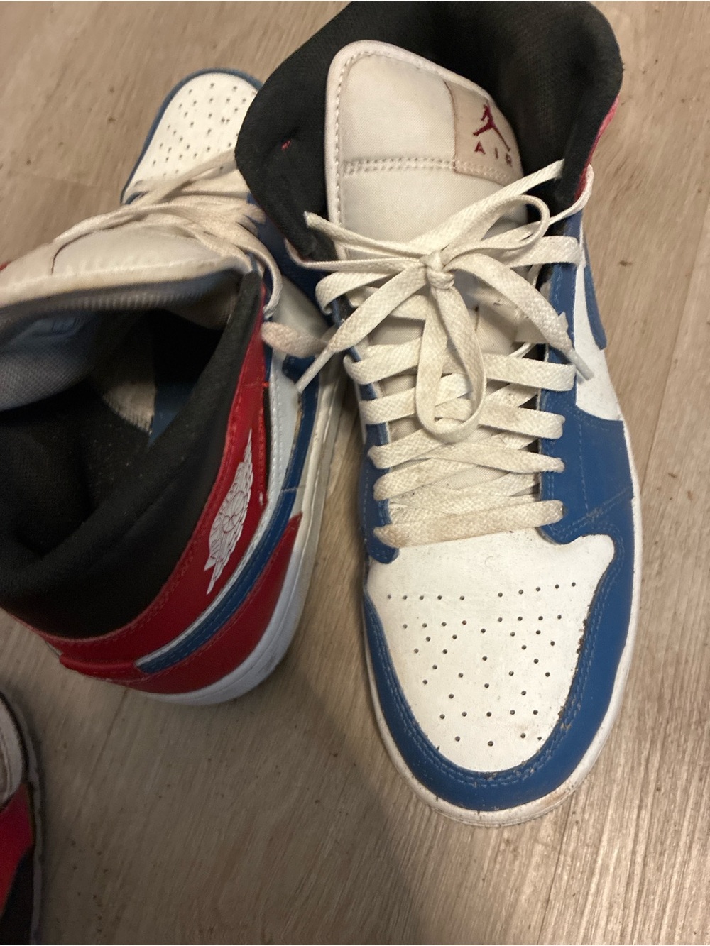 Jordan Kids White, Blue & Red High-Top Sneakers - Classic Jumpman Style